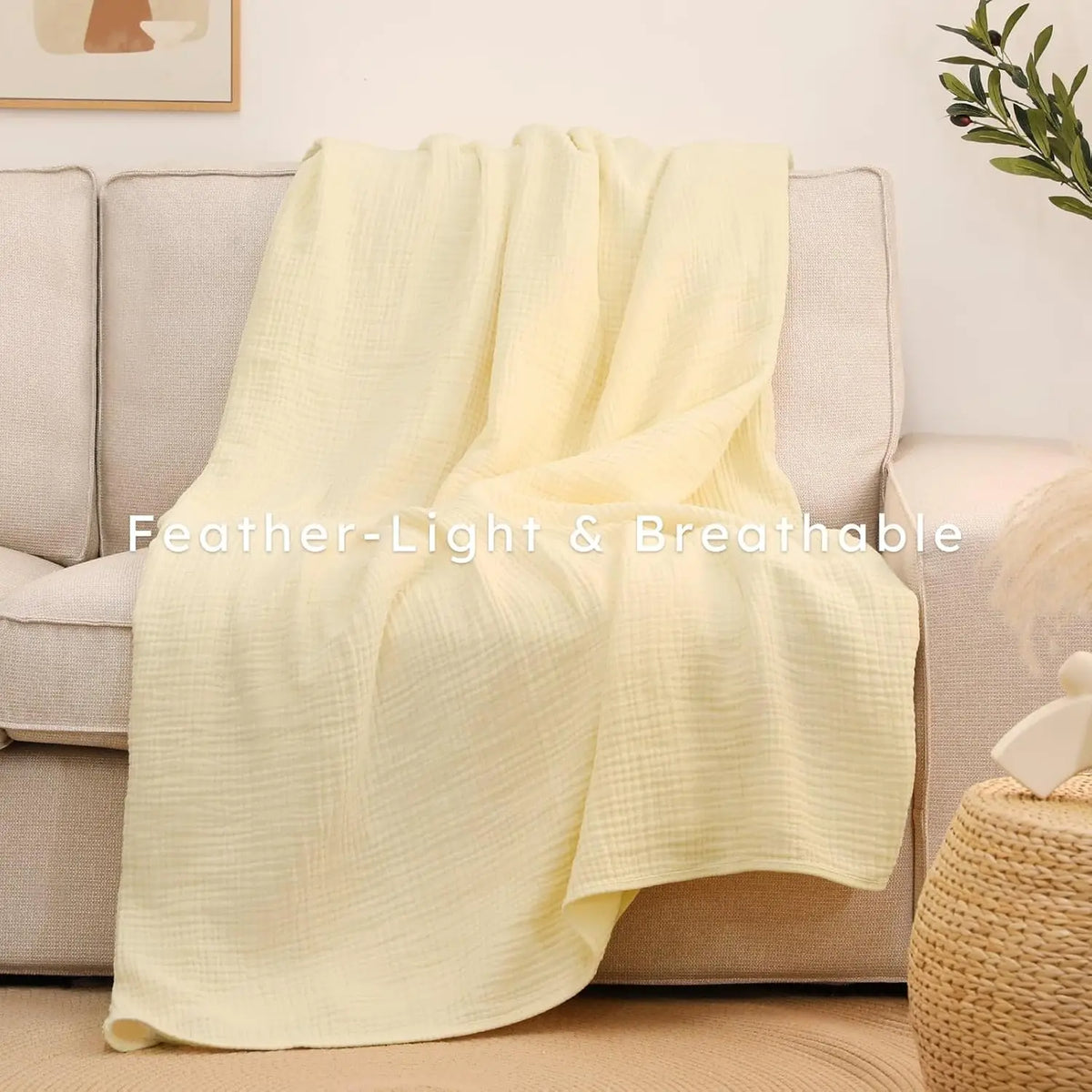 100% Cotton Muslin Throw Blanket - 130 x 150cm / Claridge