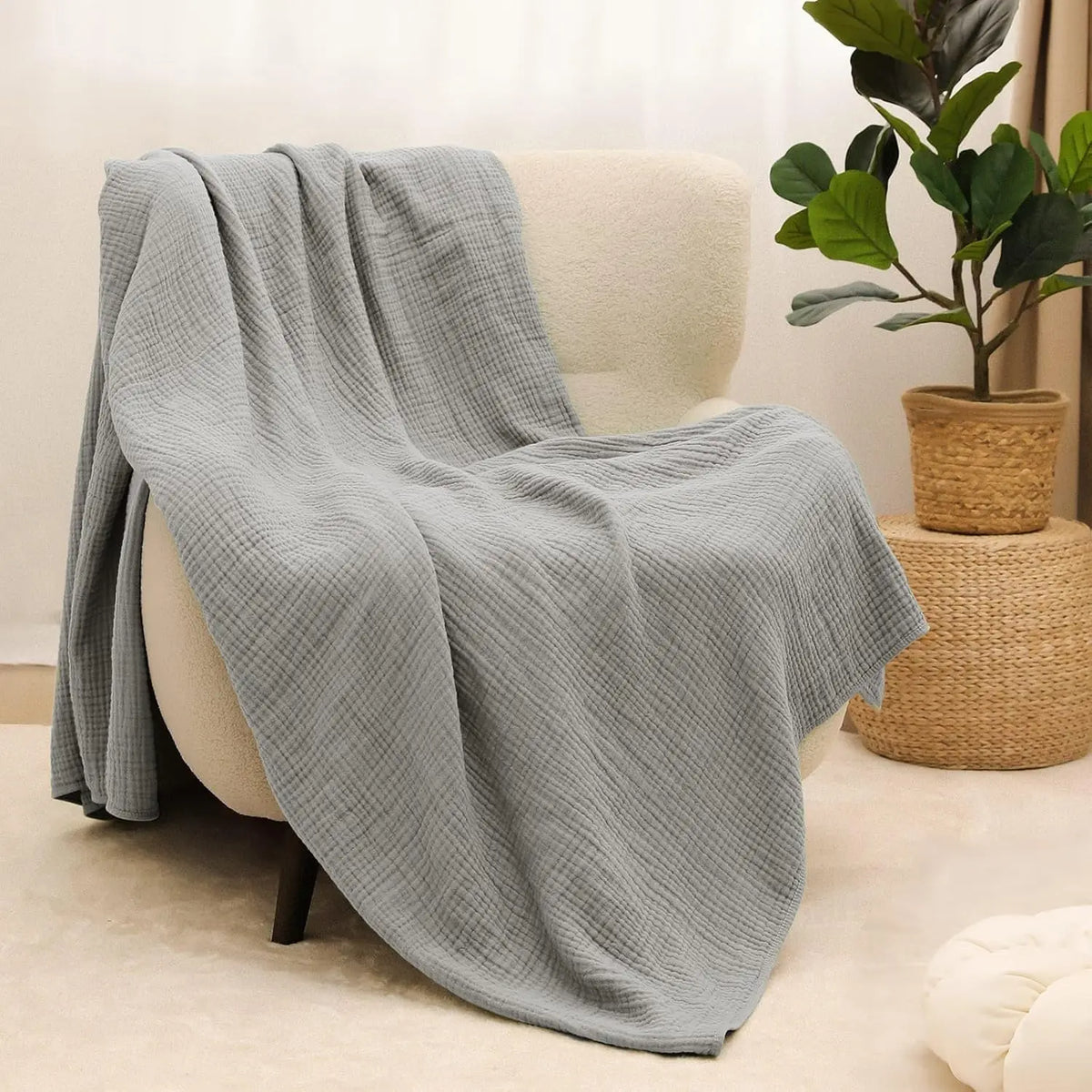 100% Cotton Muslin Throw Blanket - 130 x 150cm / Tivoli