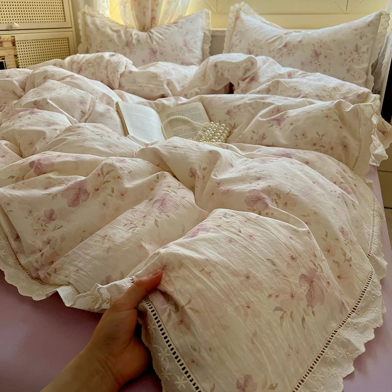 Anemone Microfibre Botanical Duvet Cover Set - UK Single / Celeste