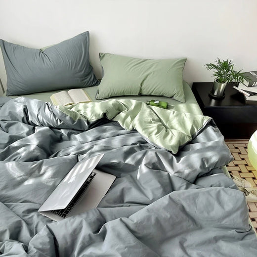 Arden Cotton Duvet Cover Set - UK Double / Sage Grey