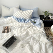 Arden Cotton Duvet Cover Set - UK Double / White Blue