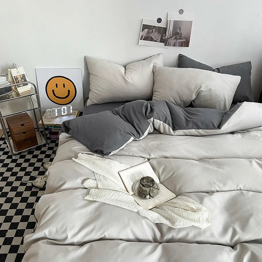 Arden Cotton Duvet Cover Set - UK Double / White Grey