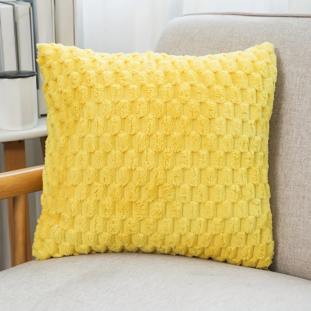 Aveline Faux Fur Cushion Cover - 43 x 43cm Cover Only / Yellow