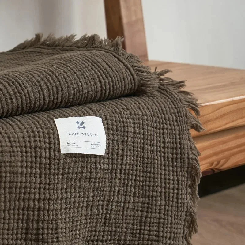 Beacon Cotton Tassel Throw - 130 x 170cm / Dark Green