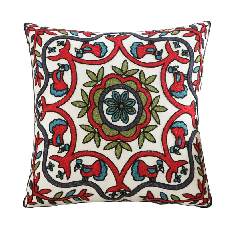 Beaumont Soft-Touch Embroidered Cushion Cover - 45 x 45cm Cover Only / Green & Orange