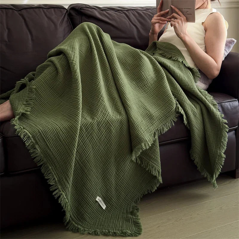 Brighton Cotton Tassel Throw - 100 x 150cm / Green