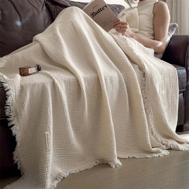 Bristol Cotton Tassel Throw - 100 x 150cm / White