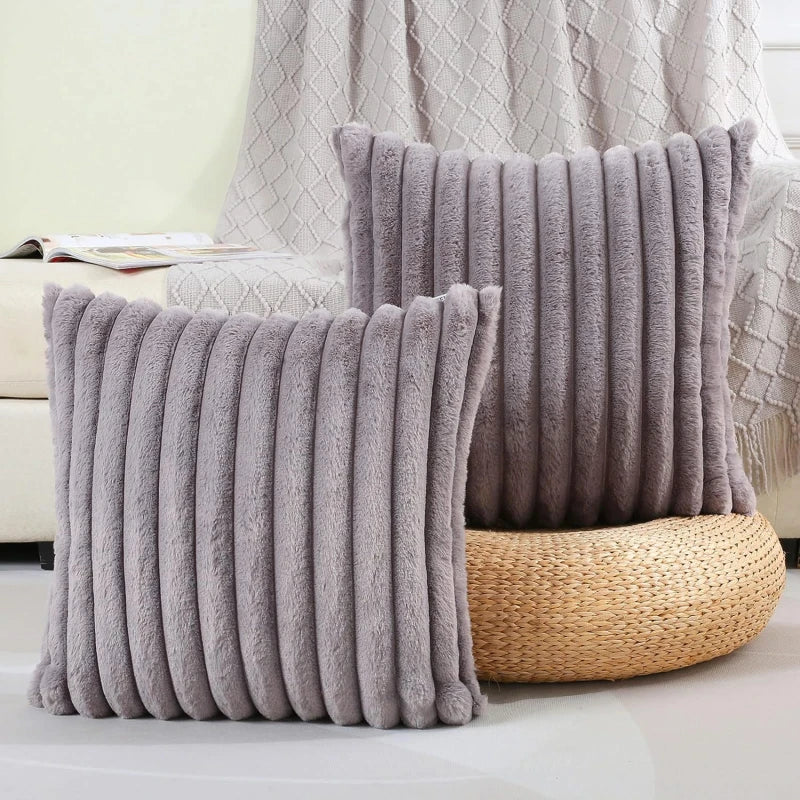 Broderie Faux Fur Embroidered Cushion Cover - 45 x 45cm Cover Only / Bellora Ciel