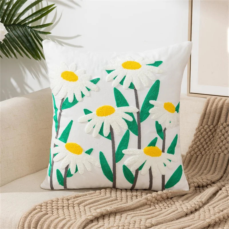 Camellia Chenille Botanical Cushion Cover - 45 x 45cm Cover Only / Broderie / 12000038405082038