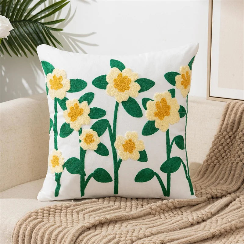 Camellia Chenille Botanical Cushion Cover - 45 x 45cm Cover Only / Cavelle / 12000038405082036