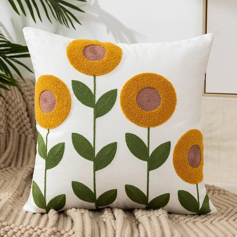 Camellia Chenille Botanical Cushion Cover - 45 x 45cm Cover Only / Lucetta / 12000038405082037