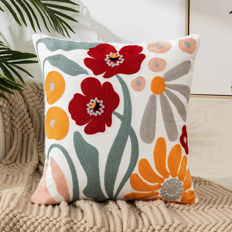 Camellia Chenille Botanical Cushion Cover - 45 x 45cm Cover Only / Magnolia Rive / 12000038405082039