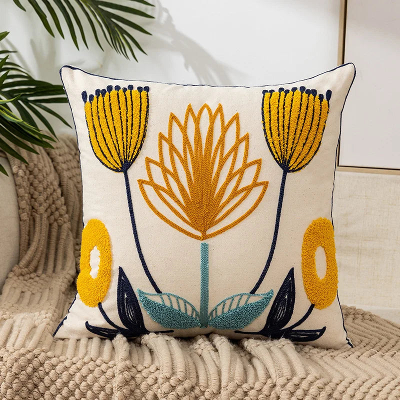 Camellia Chenille Botanical Cushion Cover - 45 x 45cm Cover Only / Nocturne Loom / 12000038405082041