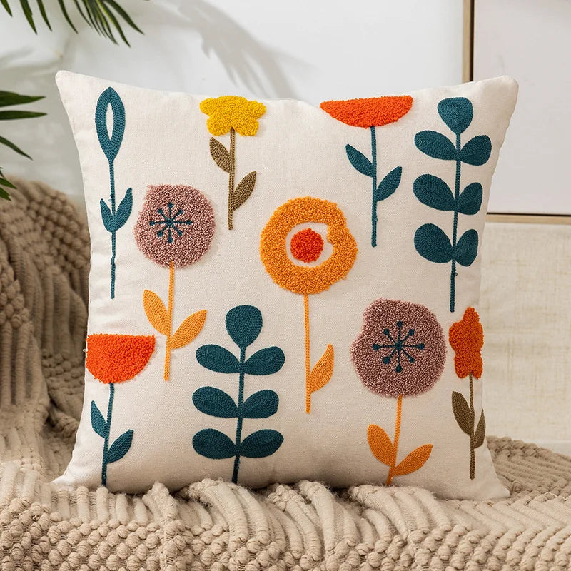 Camellia Chenille Botanical Cushion Cover - 45 x 45cm Cover Only / Rochelle / 12000038405082040