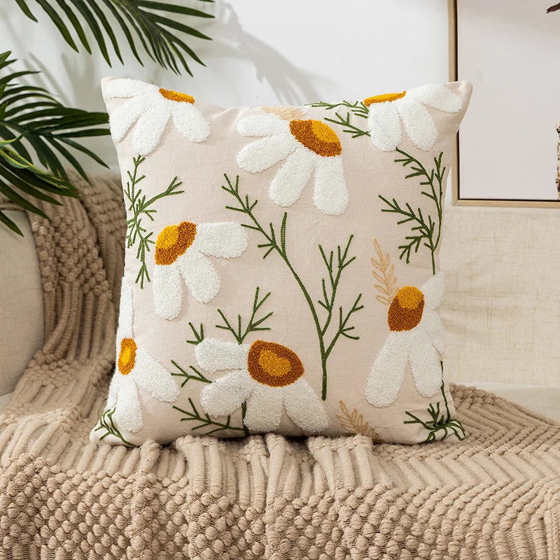 Camellia Chenille Botanical Cushion Cover - 45 x 45cm Cover Only / Savile / 12000038405082034
