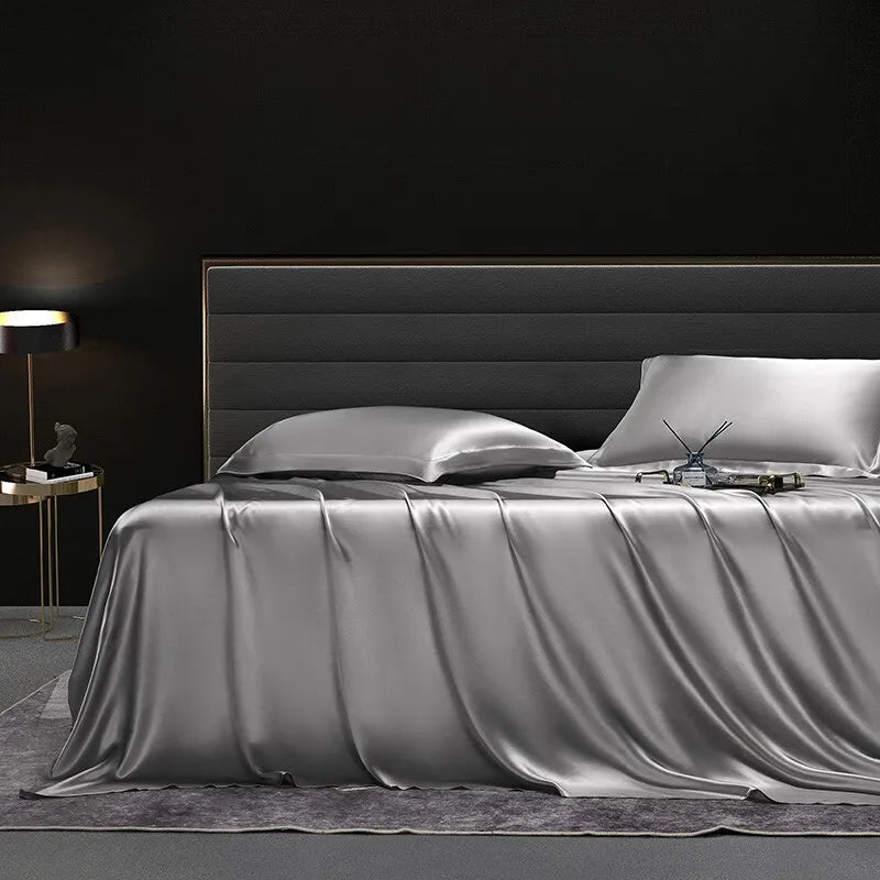 Champagne Luxe Satin Bedding Set - Double / Flat Sheet / GRAY