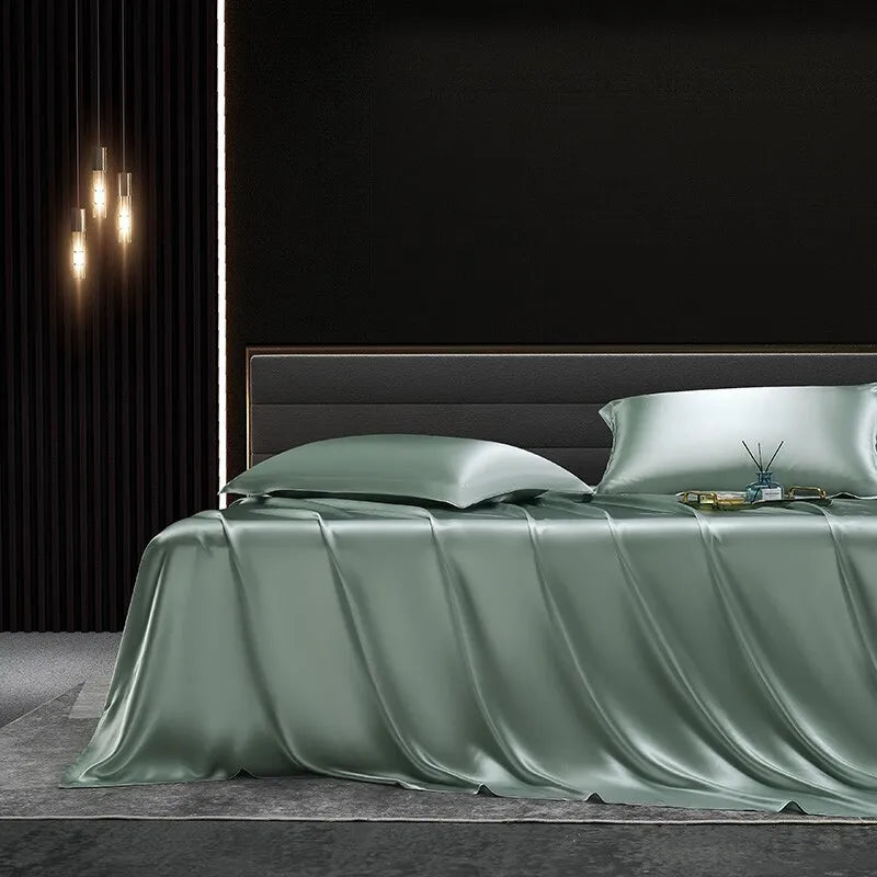 Champagne Luxe Satin Bedding Set - Double / Flat Sheet / Silver