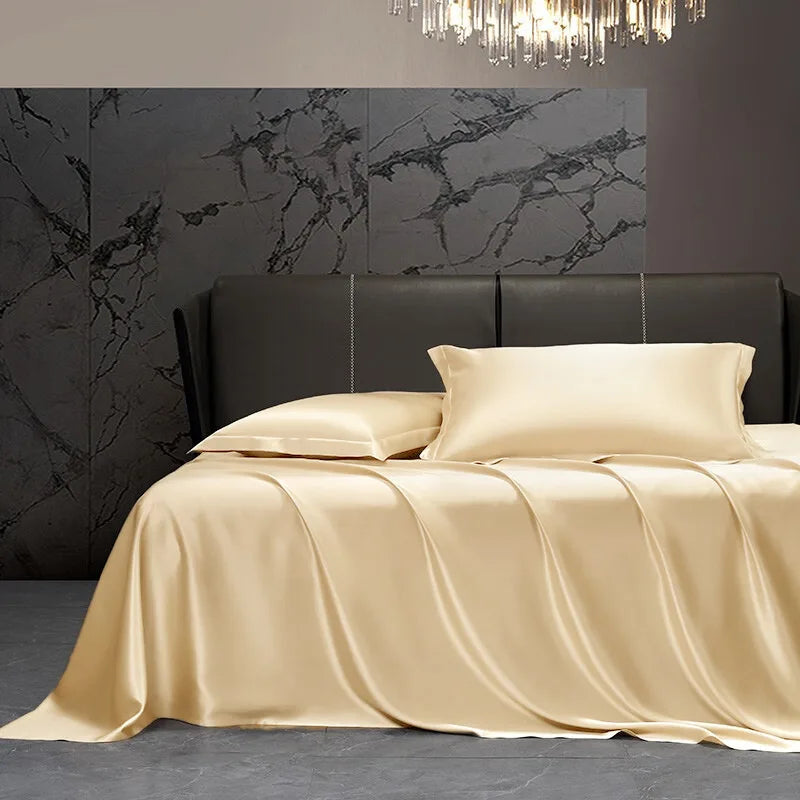 Champagne Luxe Satin Bedding Set - Double / Flat Sheet / WHITE