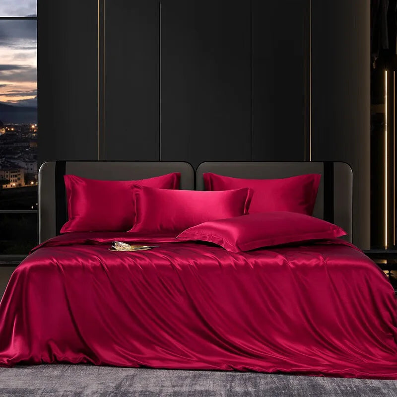 Champagne Luxe Satin Bedding Set - Double / Flat Sheet / YELLOW