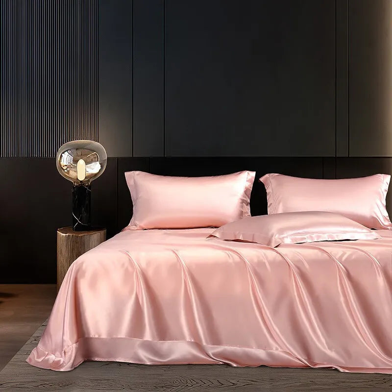 Champagne Luxe Satin Bedding Set - SuperKing / Flat Sheet / black
