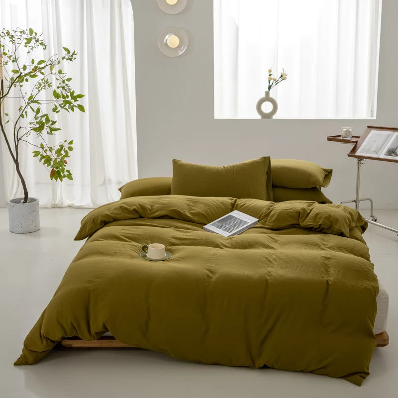 Eden Cotton Duvet Cover Set - UK Single / Brown Green