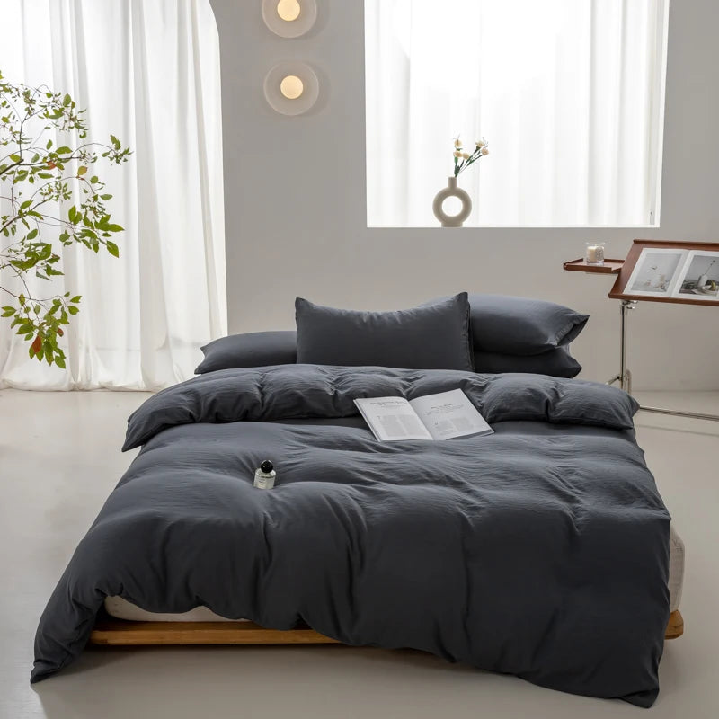 Eden Cotton Duvet Cover Set - UK Single / Dark Grey