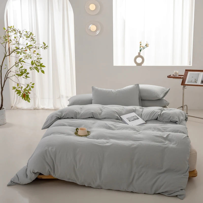Eden Cotton Duvet Cover Set - UK Single / Grey