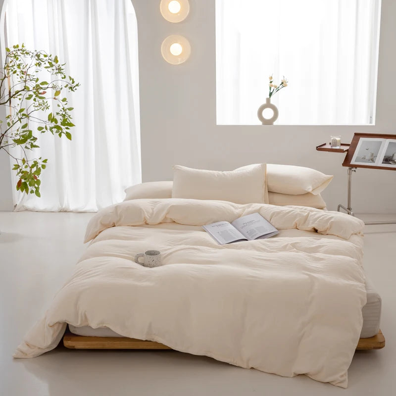 Eden Cotton Duvet Cover Set - UK Single / Ivory White