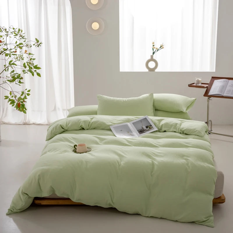 Eden Cotton Duvet Cover Set - UK Single / Light Green