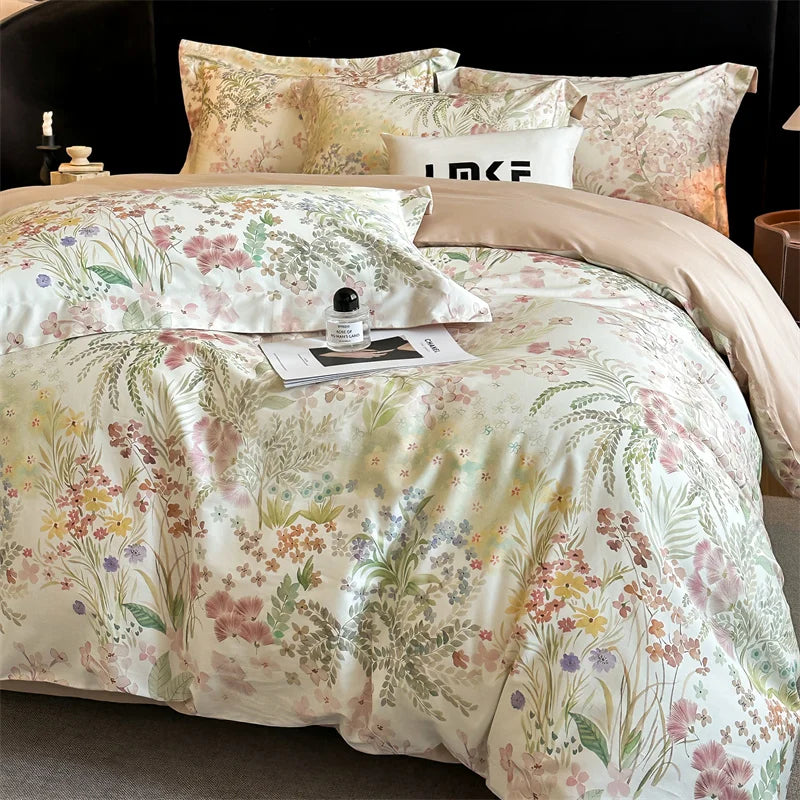 Elowen 600TC Egyptian Cotton Knit Duvet Cover Set - UK Double / Grey / Flat Sheet Style