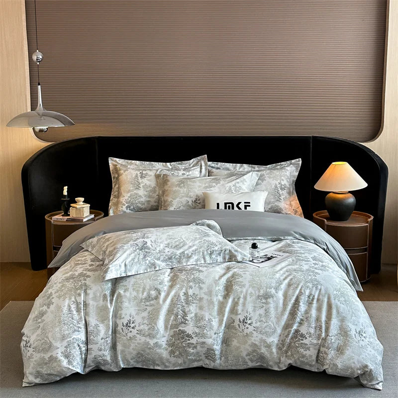 Elowen 600TC Egyptian Cotton Knit Duvet Cover Set - UK Double / Silver / Flat Sheet Style