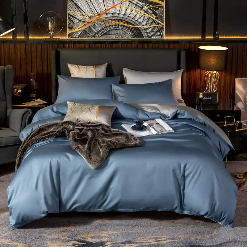 Henley 400TC Egyptian Cotton Duvet Cover Set - UK Double / Bellora / Flat Bed Sheet
