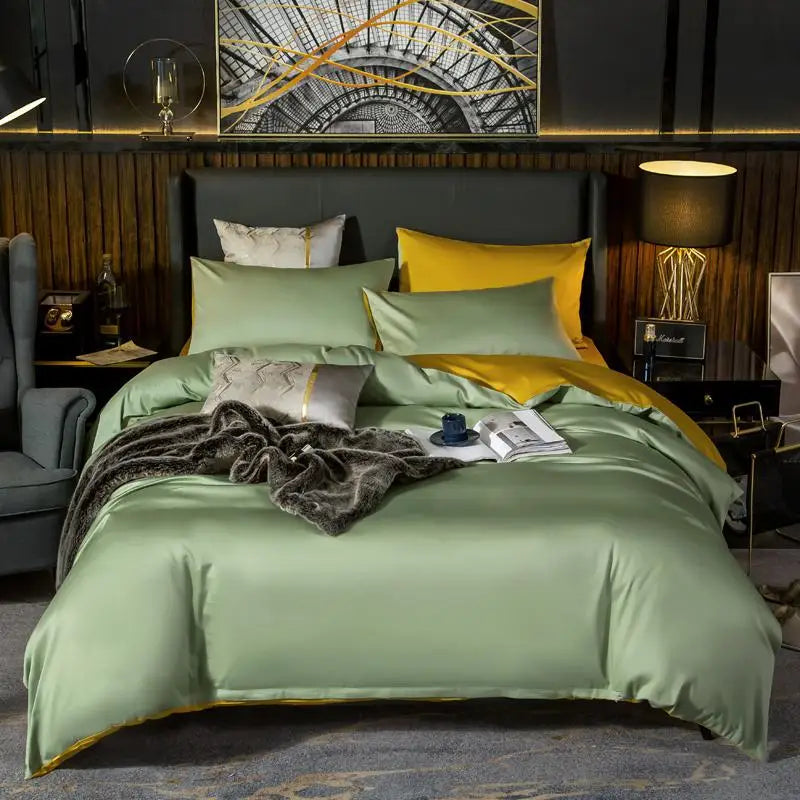 Henley 400TC Egyptian Cotton Duvet Cover Set - UK Double / Blue / Flat Bed Sheet