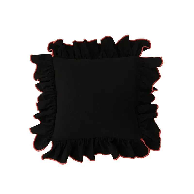 Henley Cotton Ruffle Cushion Cover - Black