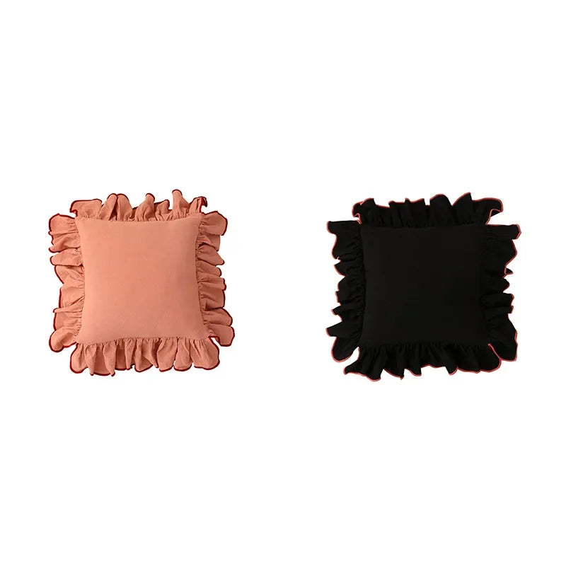 Henley Cotton Ruffle Cushion Cover - Olive Brown