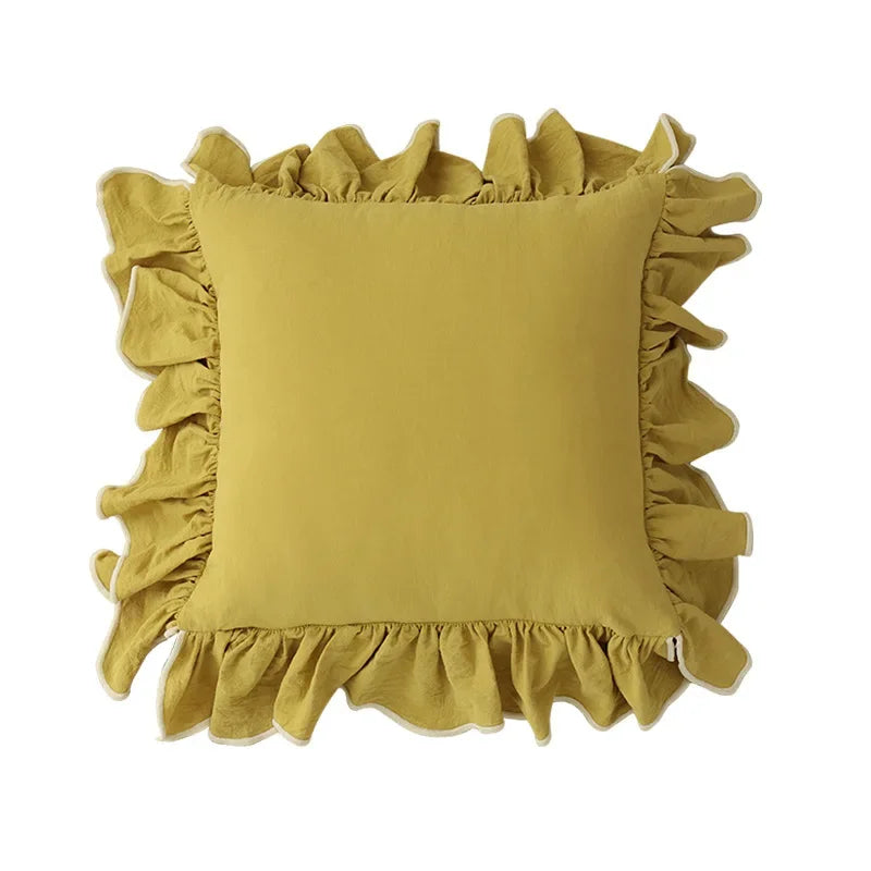 Henley Cotton Ruffle Cushion Cover - Yellow