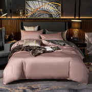 Henley Egyptian Cotton Duvet Cover Set - UK Double / Silver / Flat Bed Sheet