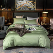 Henley Egyptian Cotton Duvet Cover Set - UK Double / Yellow / Flat Bed Sheet