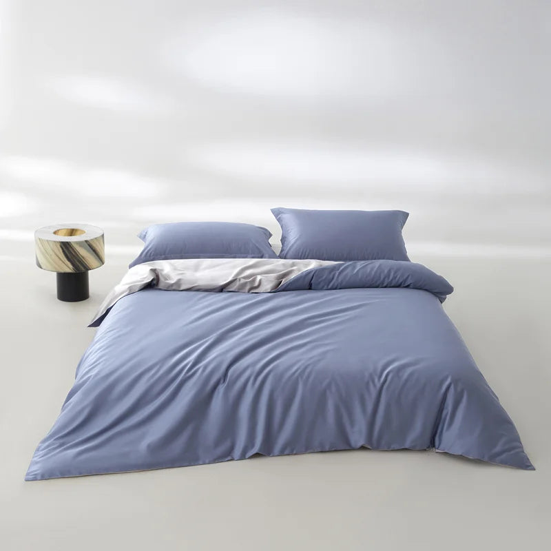 Huxley 800TC Egyptian Cotton Knit Duvet Cover Set - UK Single / Blue Gray