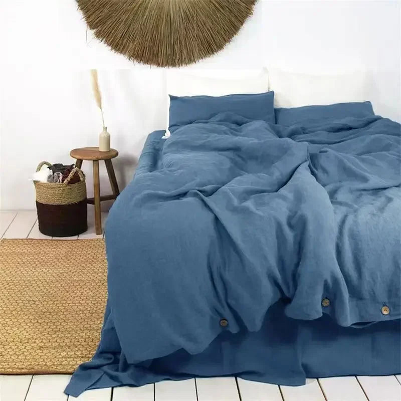 Linden French Linen Check Duvet Cover Set - UK Double / Belmont