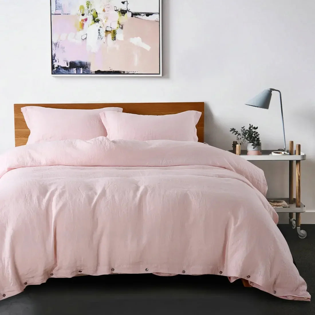 Linden French Linen Check Duvet Cover Set - UK Double / Camellia Luxe