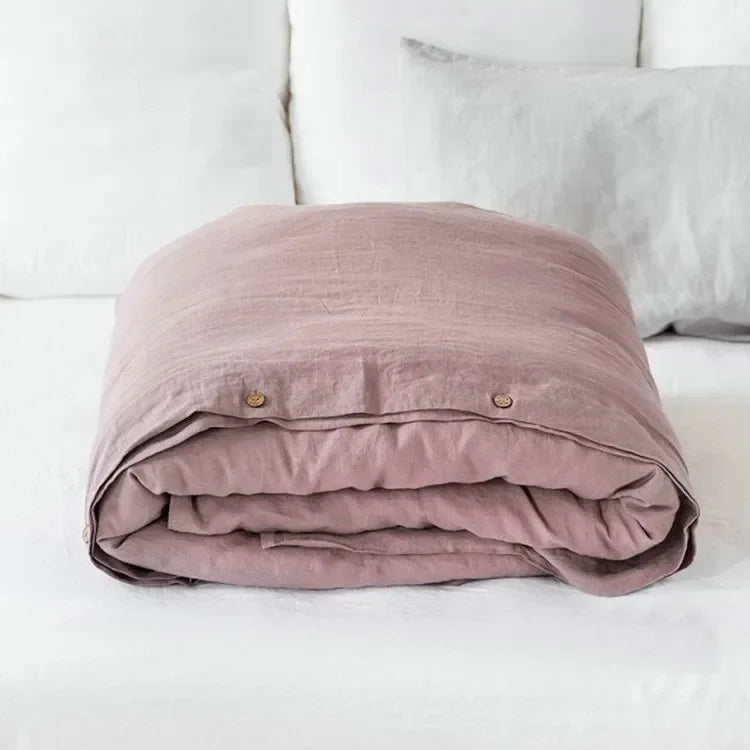 Linden French Linen Check Duvet Cover Set - UK Double / Mariner Auburn