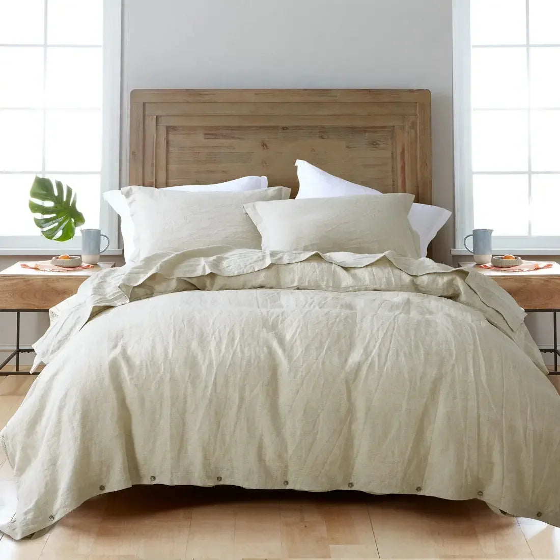 Linden French Linen Check Duvet Cover Set - UK Double / Meridian Orsay