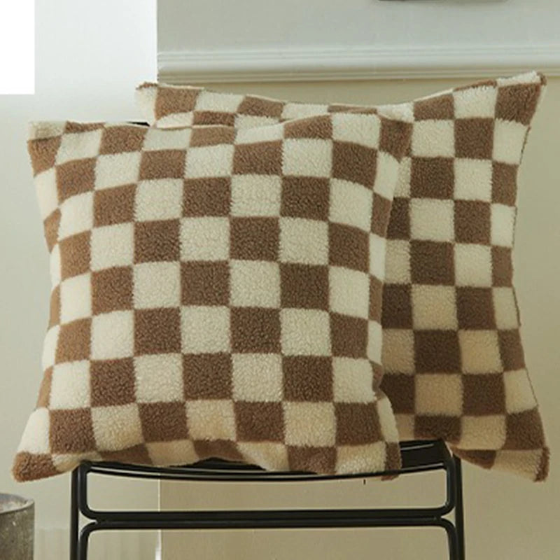 Lumiere Faux Fur Check Cushion Cover - 30 x 50cm Cover Only / Meridian Aster