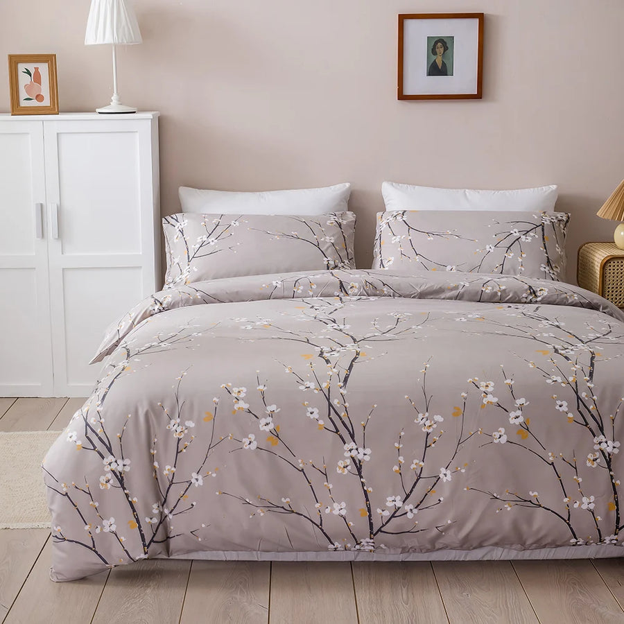 Marigold Microfibre Botanical Duvet Cover Set - UK Single / Seabrook Ciel