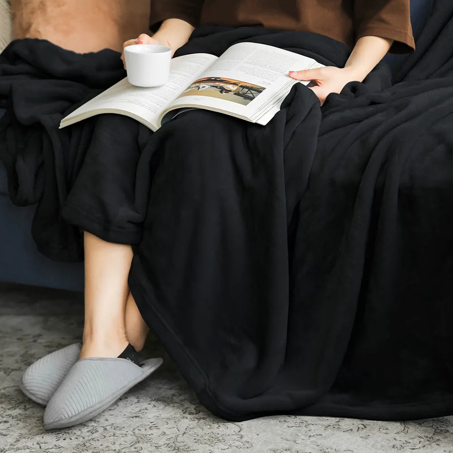 Mariner Plush Fleece Embroidered Throw - 100 x 150cm / Black