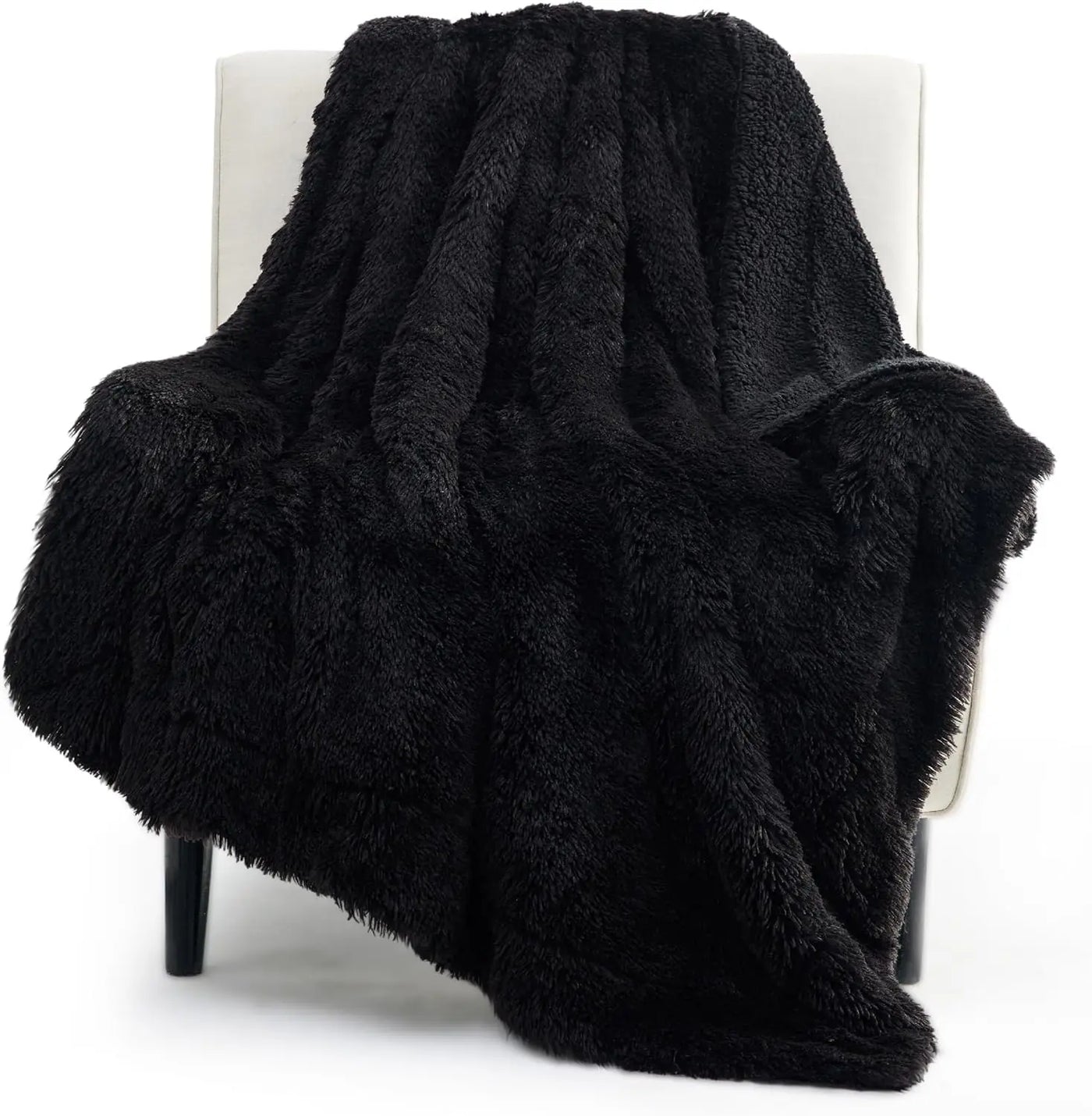 Modern Faux Fur Throw - 100 x 150cm / Black