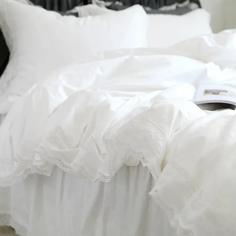 Odette 600TC Cotton Embroidered Duvet Cover Set - UK Double / White