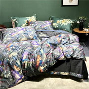 Orchid 600TC Egyptian Cotton Botanical Duvet Cover Set - UK Double / Aster / Flat Bed Sheet