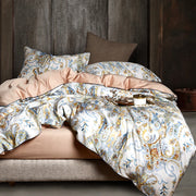 Orchid 600TC Egyptian Cotton Botanical Duvet Cover Set - UK Double / Dahlia / Flat Bed Sheet